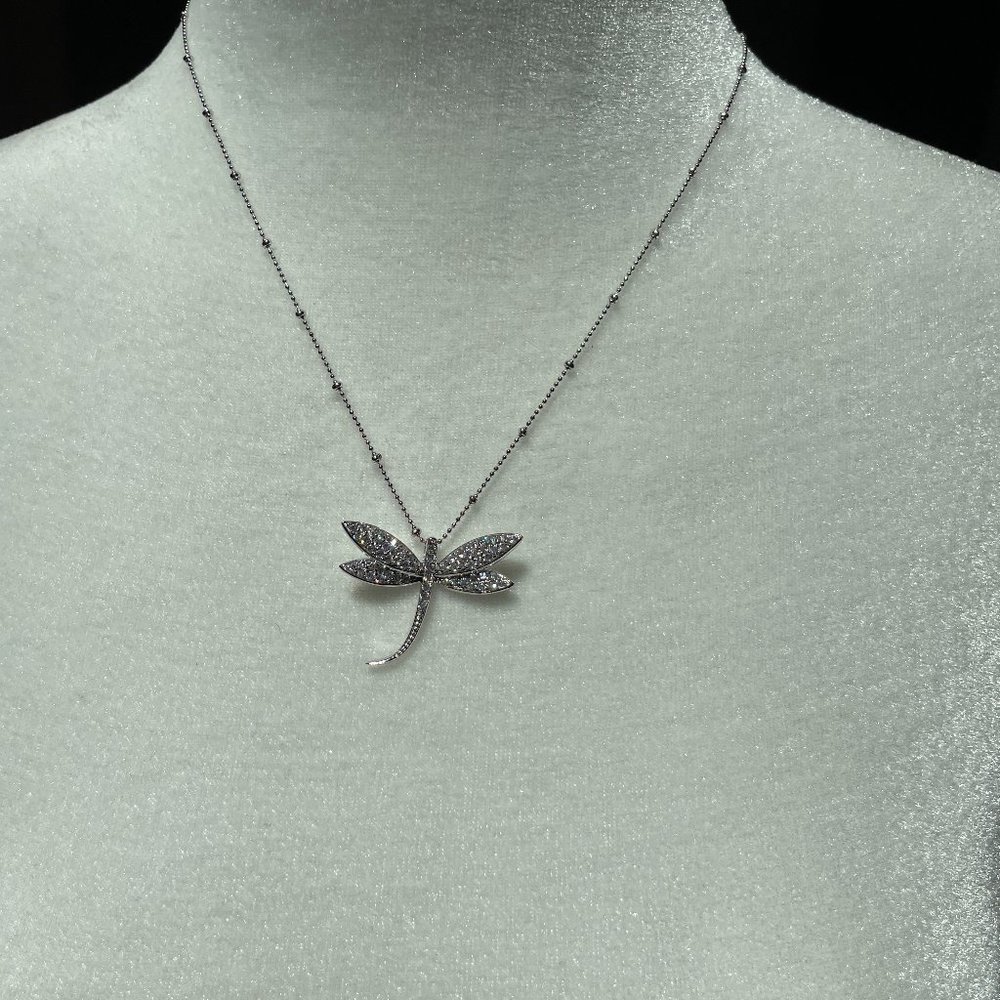 Sterling Silver Crystal Dragonfly Pendant Necklace